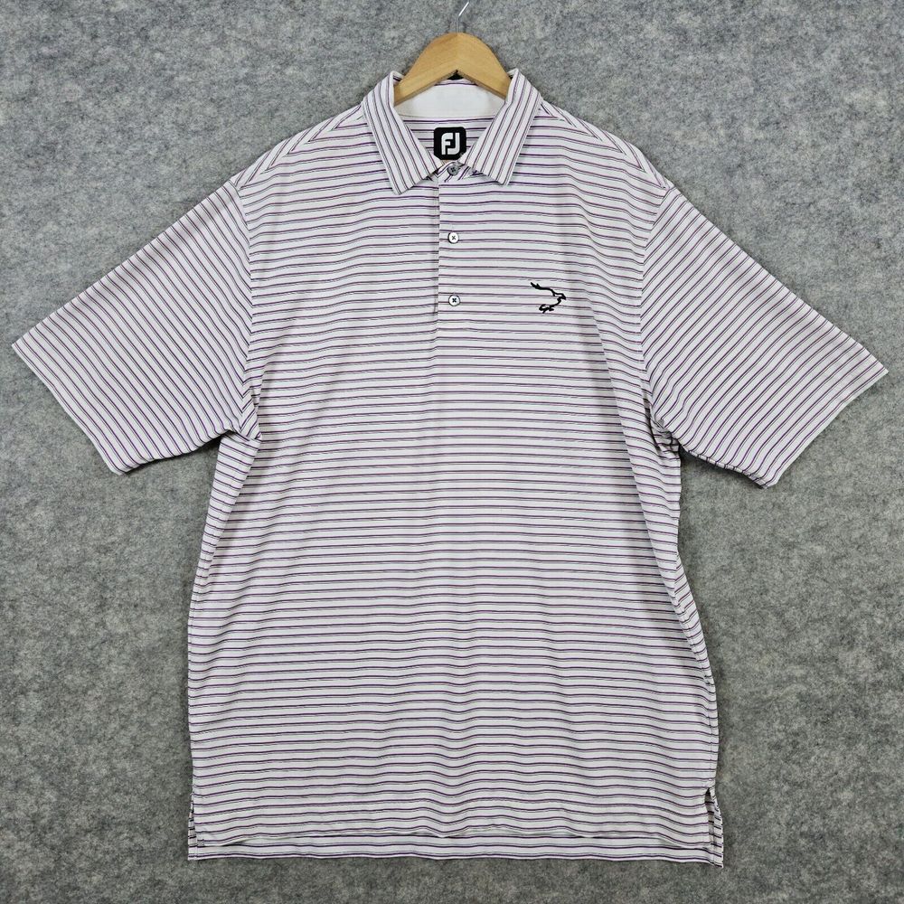 FootJoy Striped Polo Shirt Size XL Purple White Black‎ Polyester & Spandex DOT